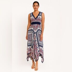 🌸5 for $50 Bila Dress Boho Print V-Neck; Flowy; Sleeveless; Peasant; size Large